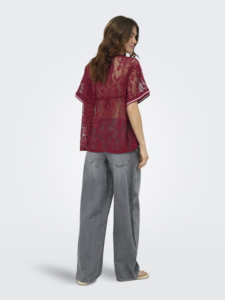 Onljules S/s V-neck Lace Top Wvn Ex - Bordeaux