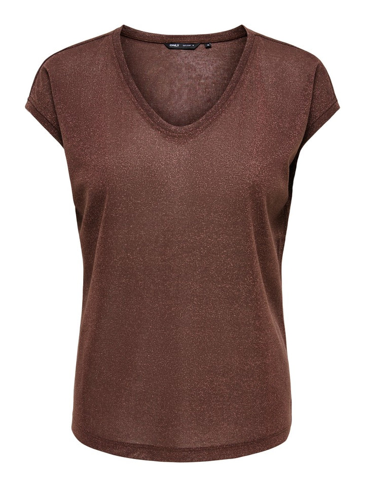 Onlsilvery S/s V Neck Lurex Top Jrs Noos - Bordeaux