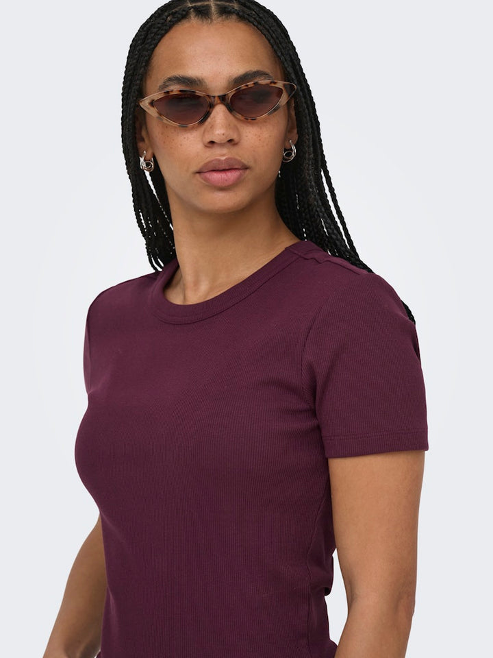 Onlval Ss O-neck Solid - Bordeaux