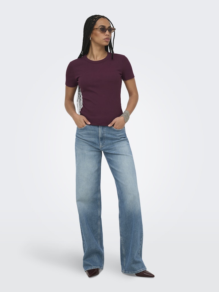 Onlval Ss O-neck Solid - Bordeaux