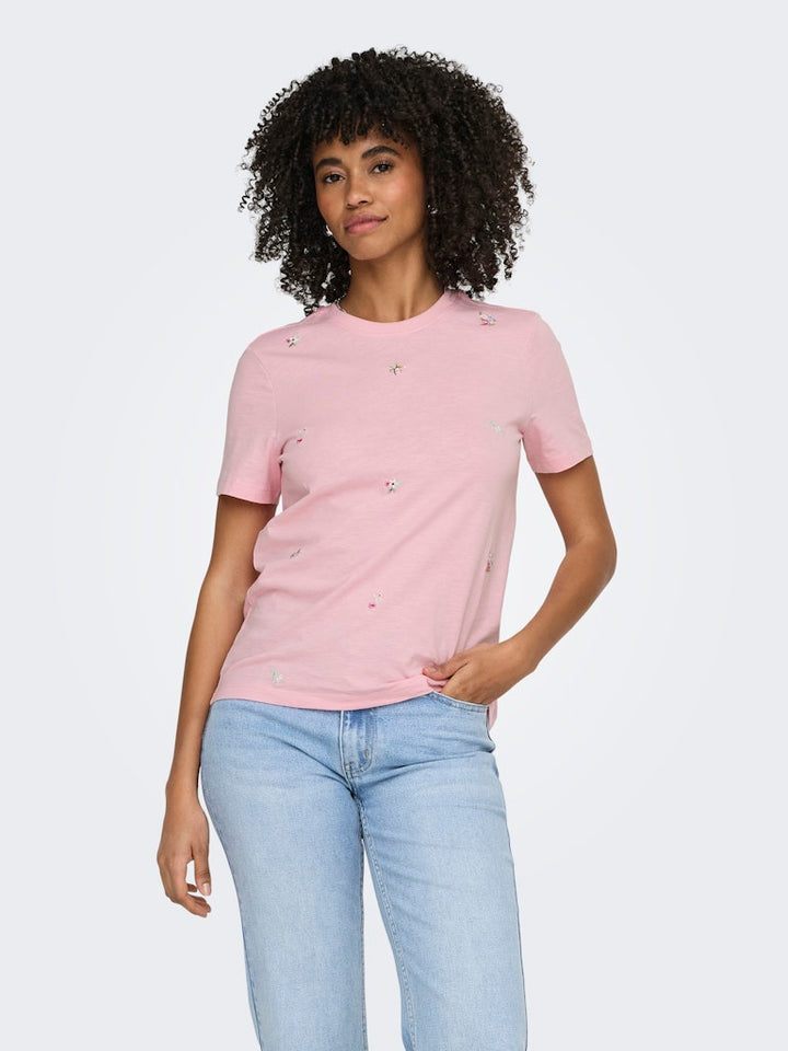 Onlketty Slub S/s O-neck Top Jrs - Roze