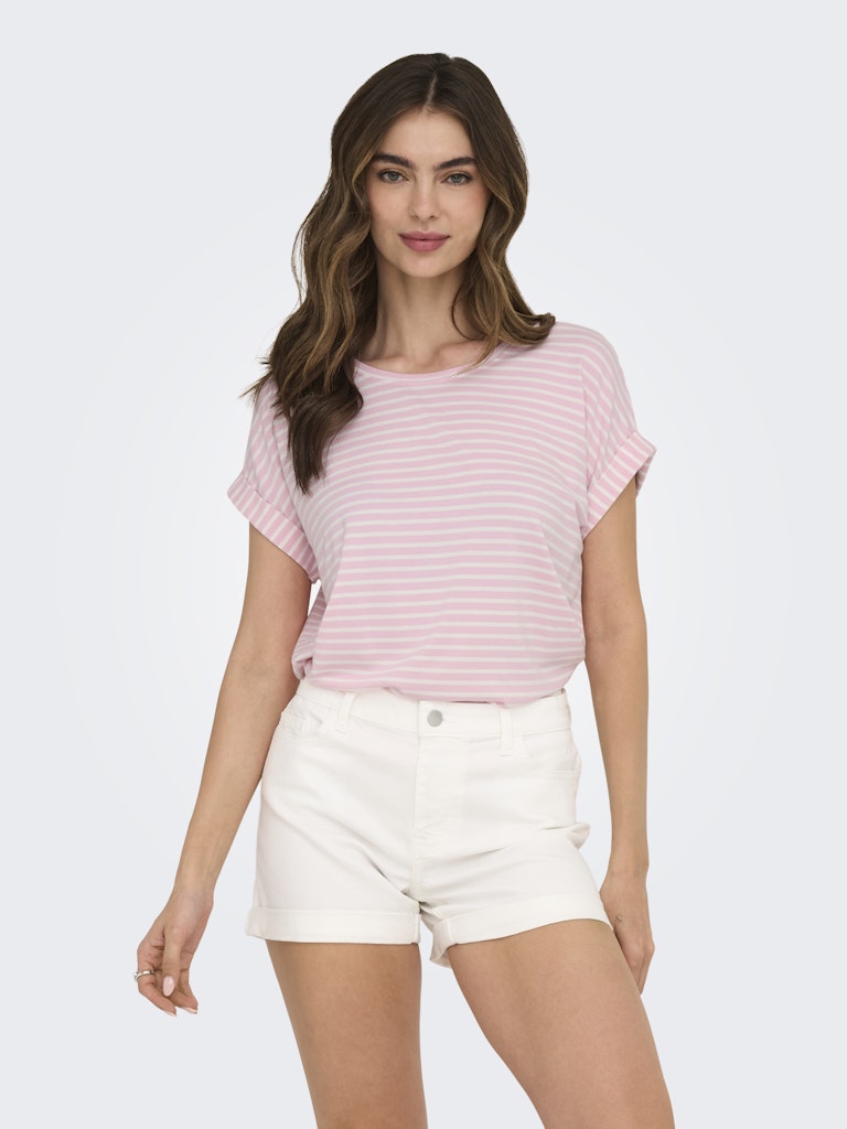 Onlmoster Stripe S/s O-neck Top Jrs Noos - Roze Dessin