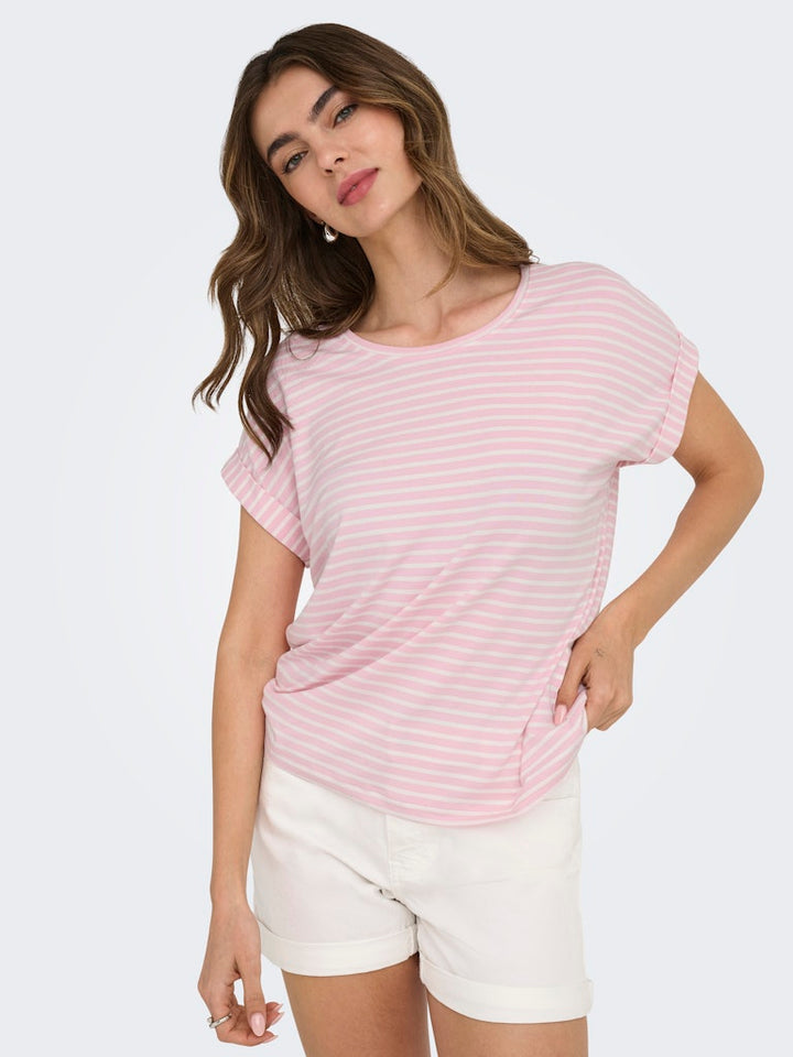 Onlmoster Stripe S/s O-neck Top Jrs Noos - Roze Dessin