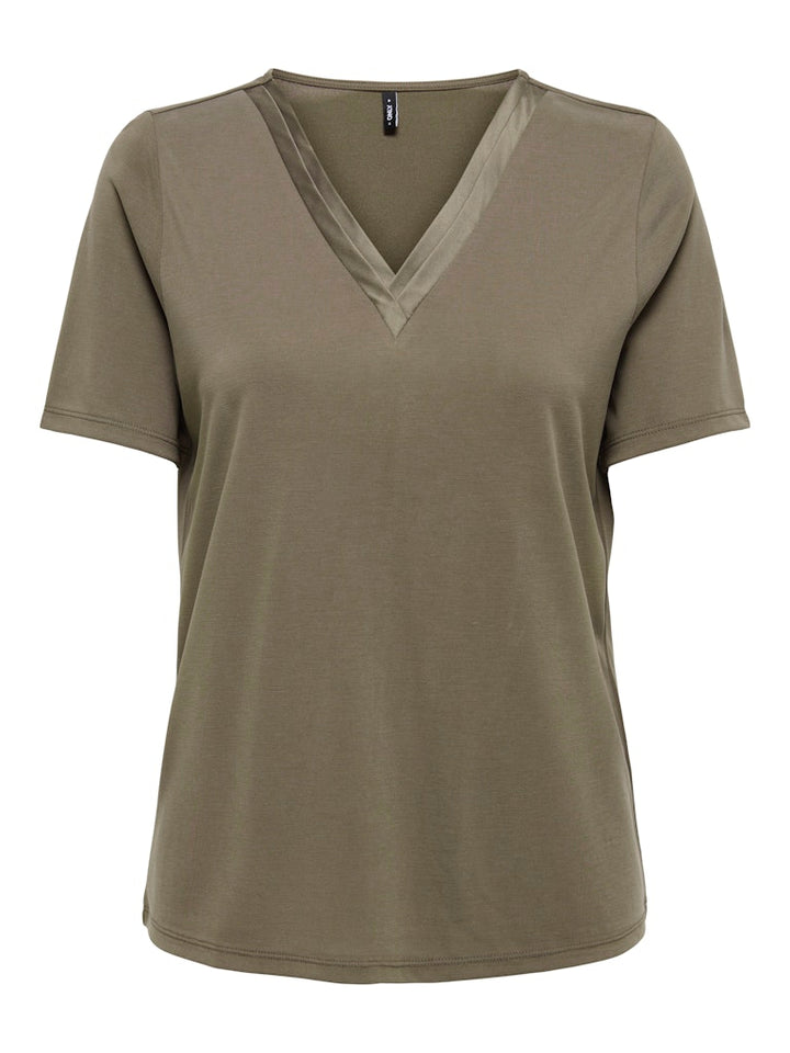 Onlfree Life S/s Split V-neck Top Jrs - Taupe