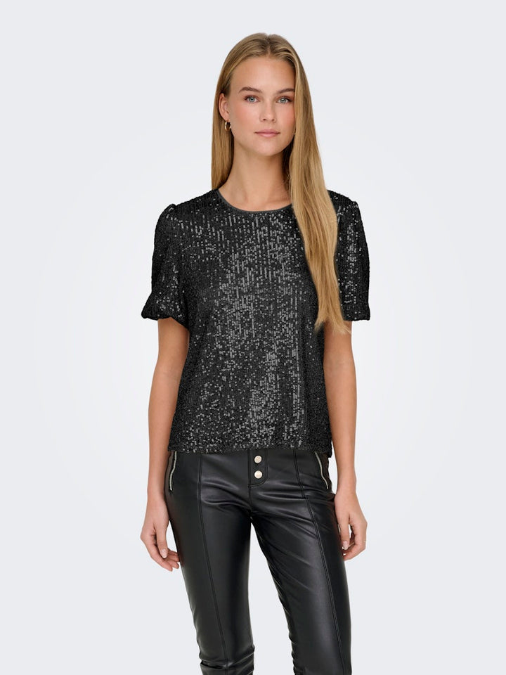 Onlana S/s Loose Sequins Top Jrs - Zwart