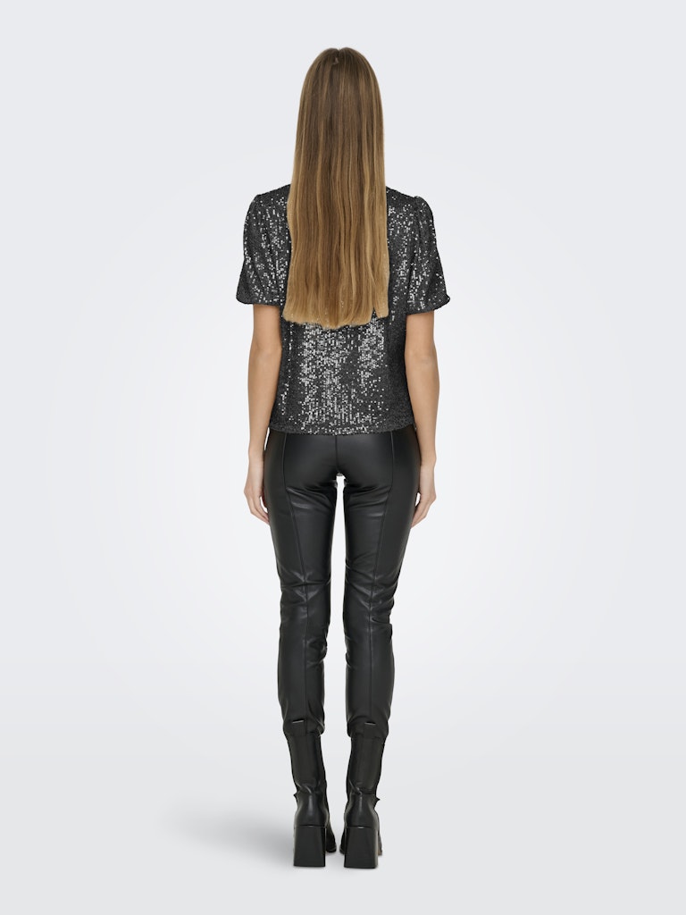 Onlana S/s Loose Sequins Top Jrs - Zwart