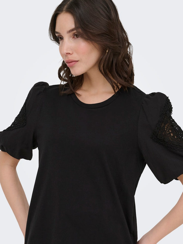 Jdyuma Life S/s Lace Detail Top Jrs - Zwart