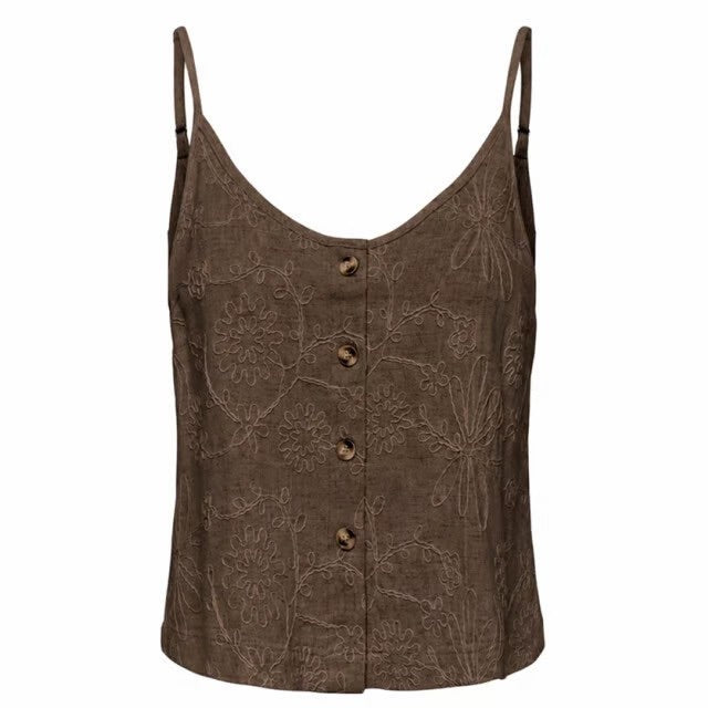 Onlsiesta Linen Bl Emb Singlet Pnt - Bruin