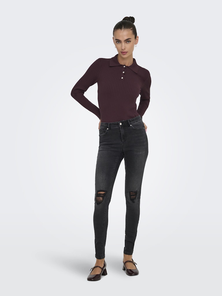 Onlelisa L/s Rib Polo Rp Knt - Bordeaux