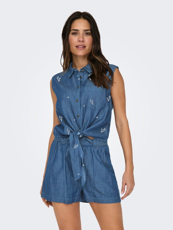 Jdykai Sl Shirt Wvn Dia - Blue Denim