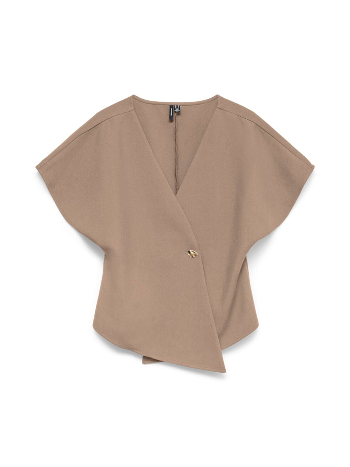Vmsmilla Sonja Ss V-neck Top Exp - Taupe