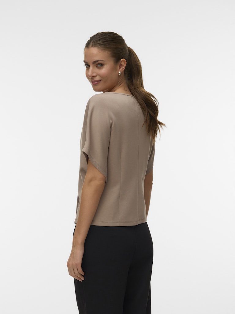 Vmsmilla Sonja Ss V-neck Top Exp - Taupe