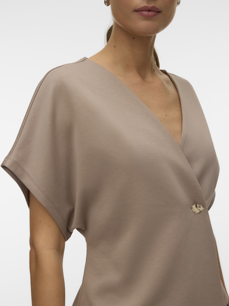 Vmsmilla Sonja Ss V-neck Top Exp - Taupe