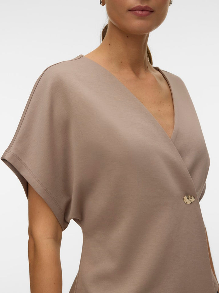 Vmsmilla Sonja Ss V-neck Top Exp - Taupe
