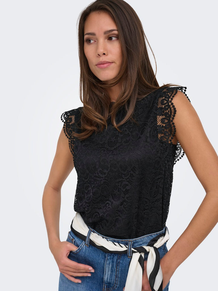 Jdylotas S/l Lace Top Jrs - Zwart Dessin