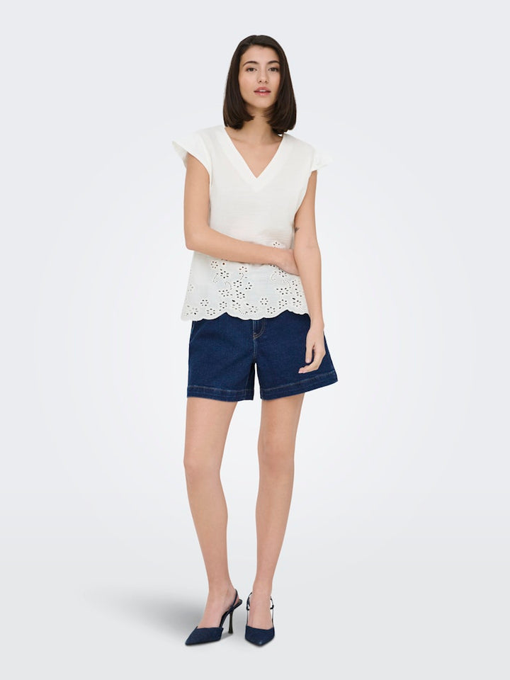Jdyysta Life S/l Broderi Anglaise Top Jr - Off-white