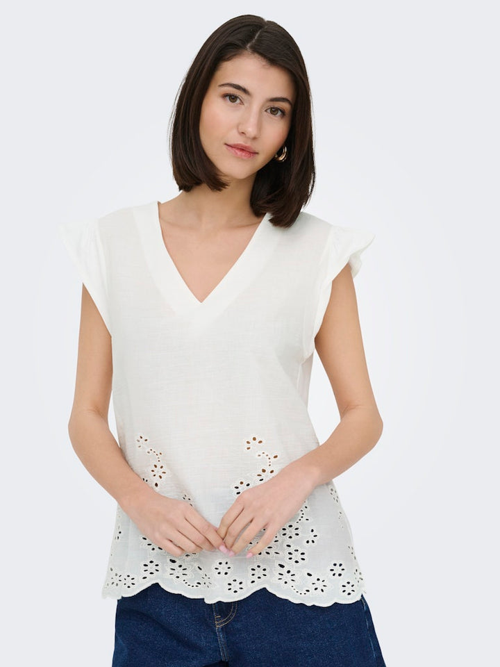 Jdyysta Life S/l Broderi Anglaise Top Jr - Off-white