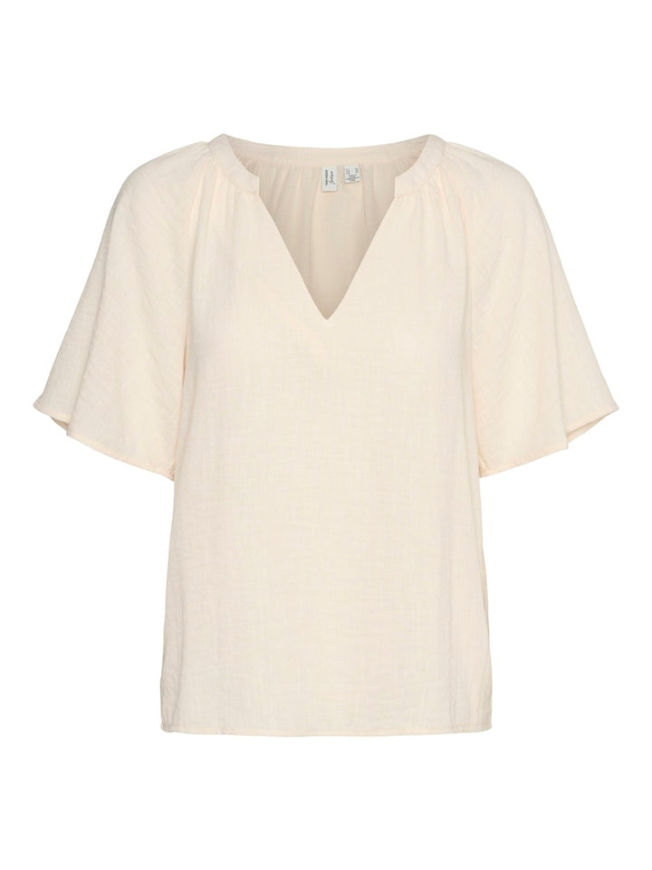 Vmvictoria S/s V-neck Top Wvn Btq G - Ecru