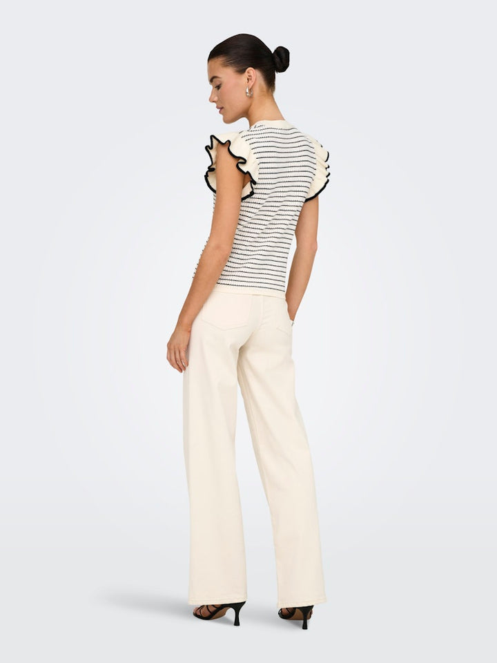Jdycarice S/l Frill Pullover Knt Noos - Ecru Dessin