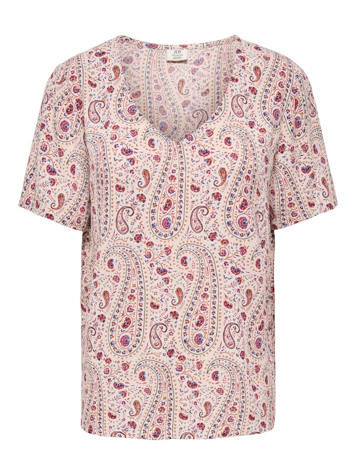 Jdygaby Life S/s V-neck Top Wvn - Ecru Dessin