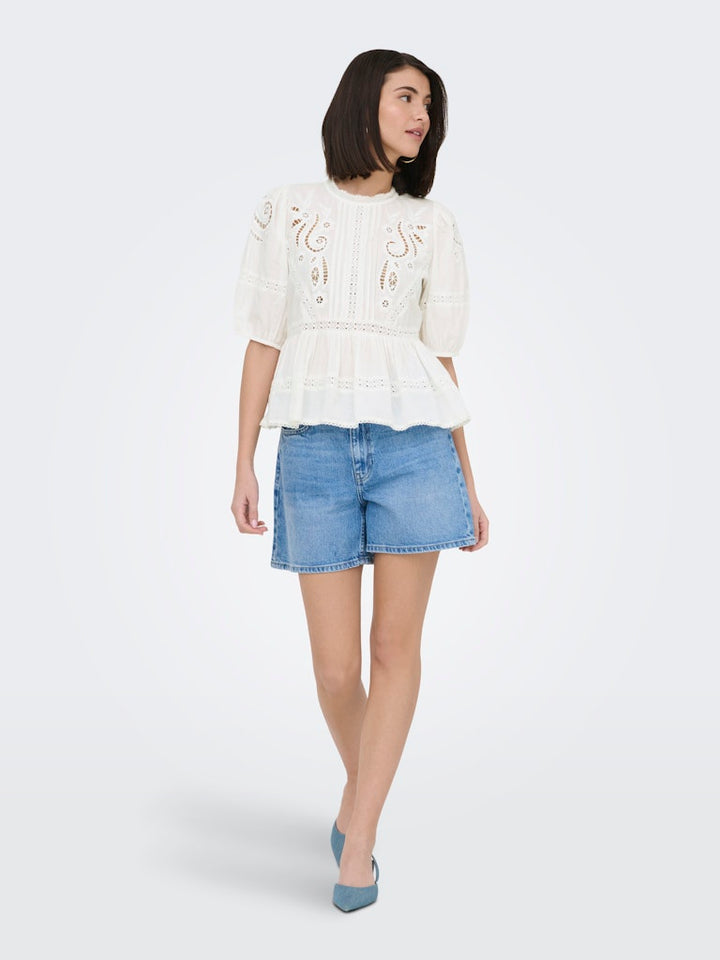 Jdystarry 2/4 Lace Top Wvn - Wit Dessin