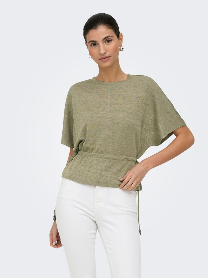 Onlpearl S/s Elastic Waist Top Jrs - Army