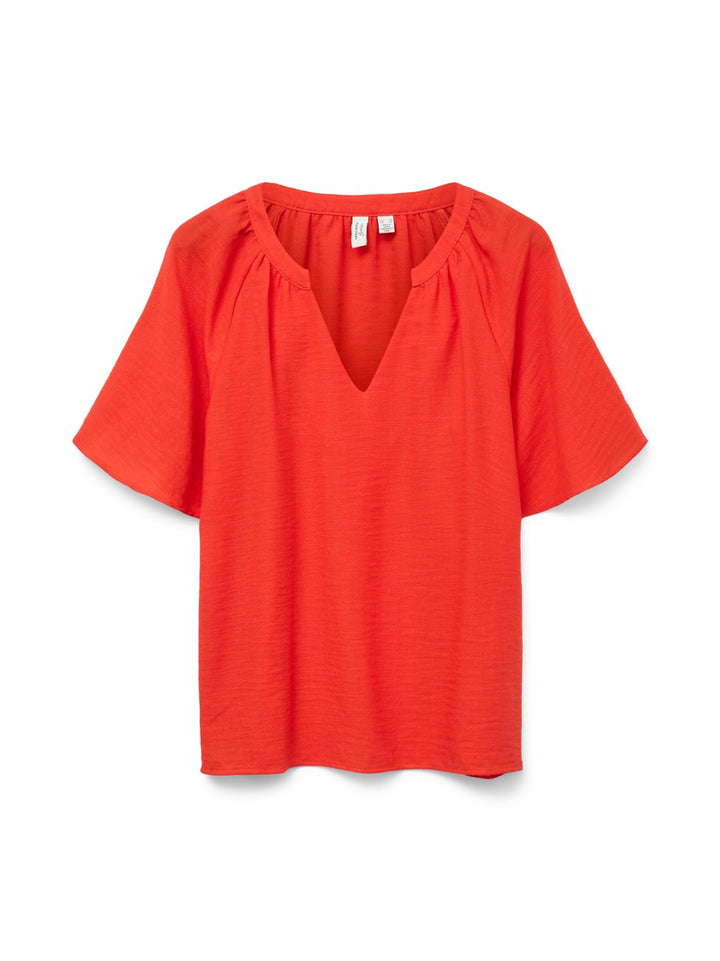 Vmvictoria S/s V-neck Top Wvn Btq G - Rood