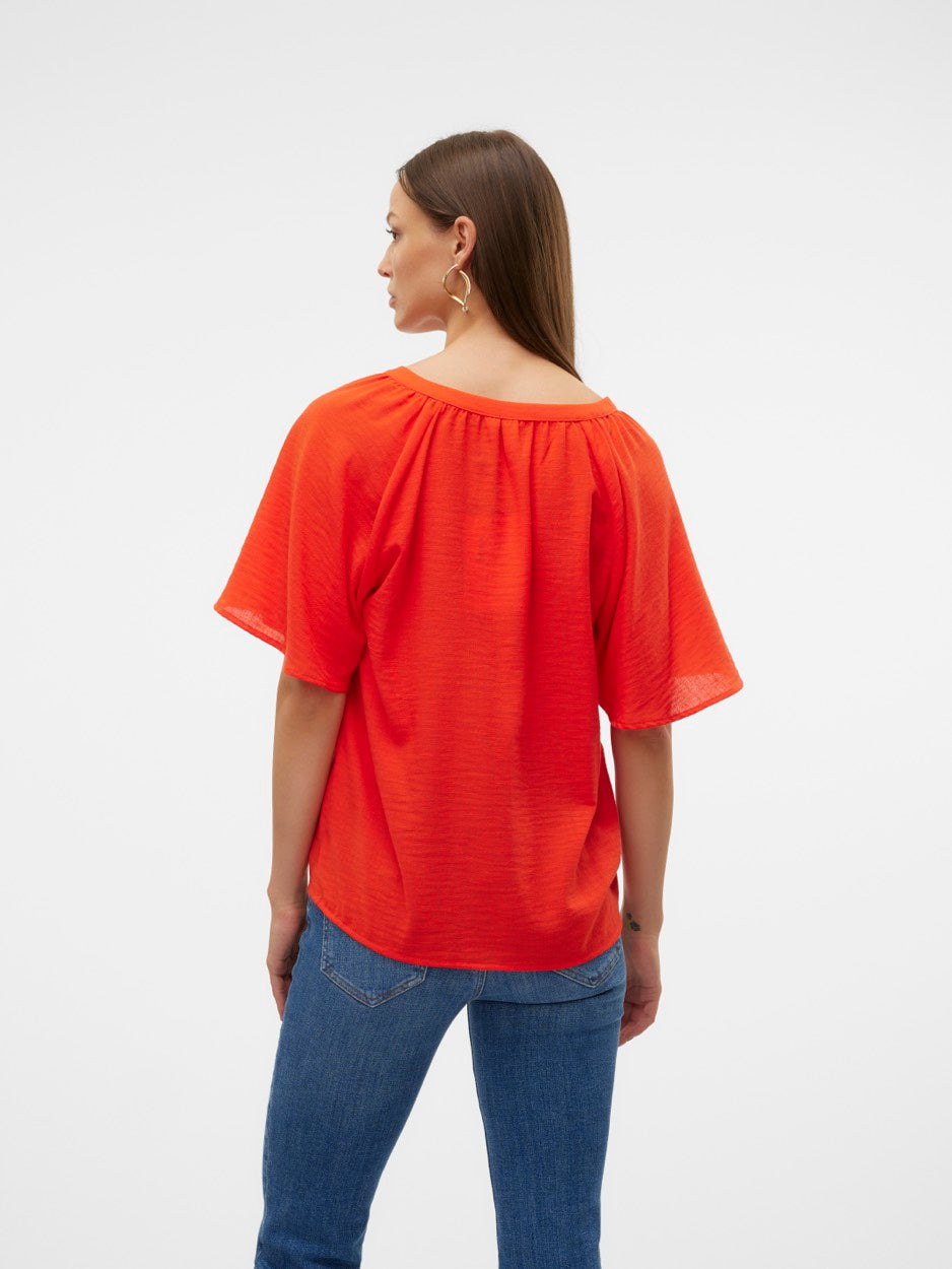 Vmvictoria S/s V-neck Top Wvn Btq G - Rood