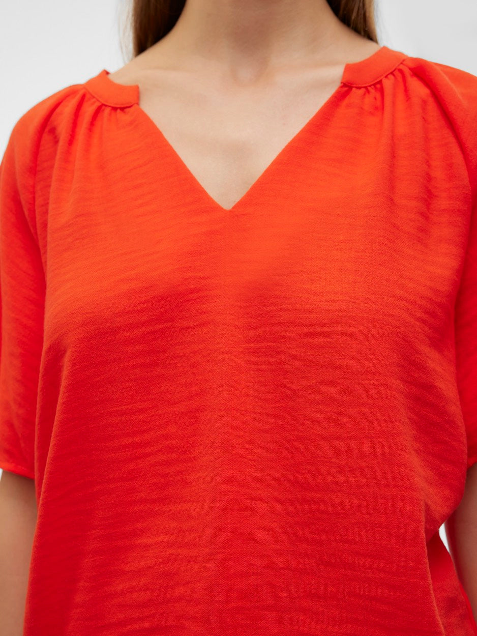 Vmvictoria S/s V-neck Top Wvn Btq G - Rood