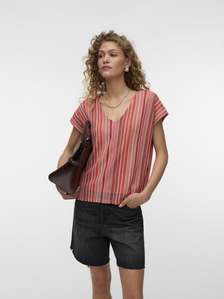 Vmdemi Ss V-neck Top Jrs Ga - Rood Dessin