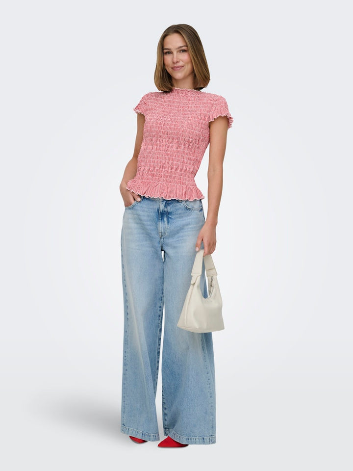 Onlcelle Life Cap Smock Boatneck Top Jrs - Rood Dessin