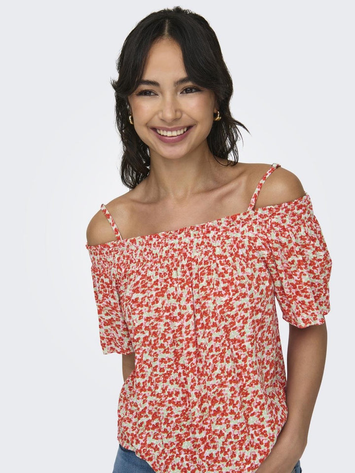 Jdytori Life S/l Off Shoulder Top W - Rood Dessin