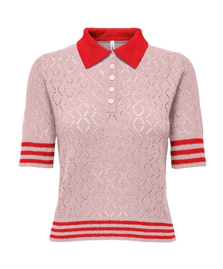 Onlsunny Ss Pointelle Polo Knt - Licht Roze