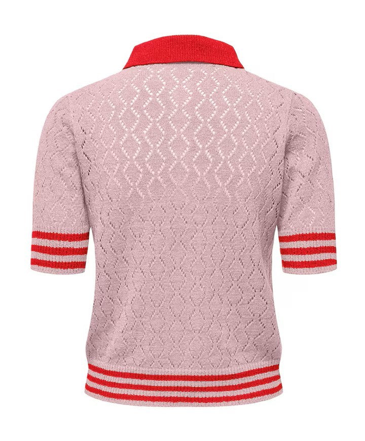 Onlsunny Ss Pointelle Polo Knt - Licht Roze