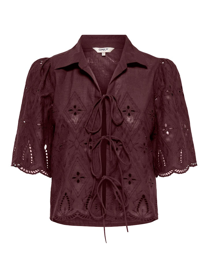 Onlfrani S/s Emb Bow Top Wvn - Bruin