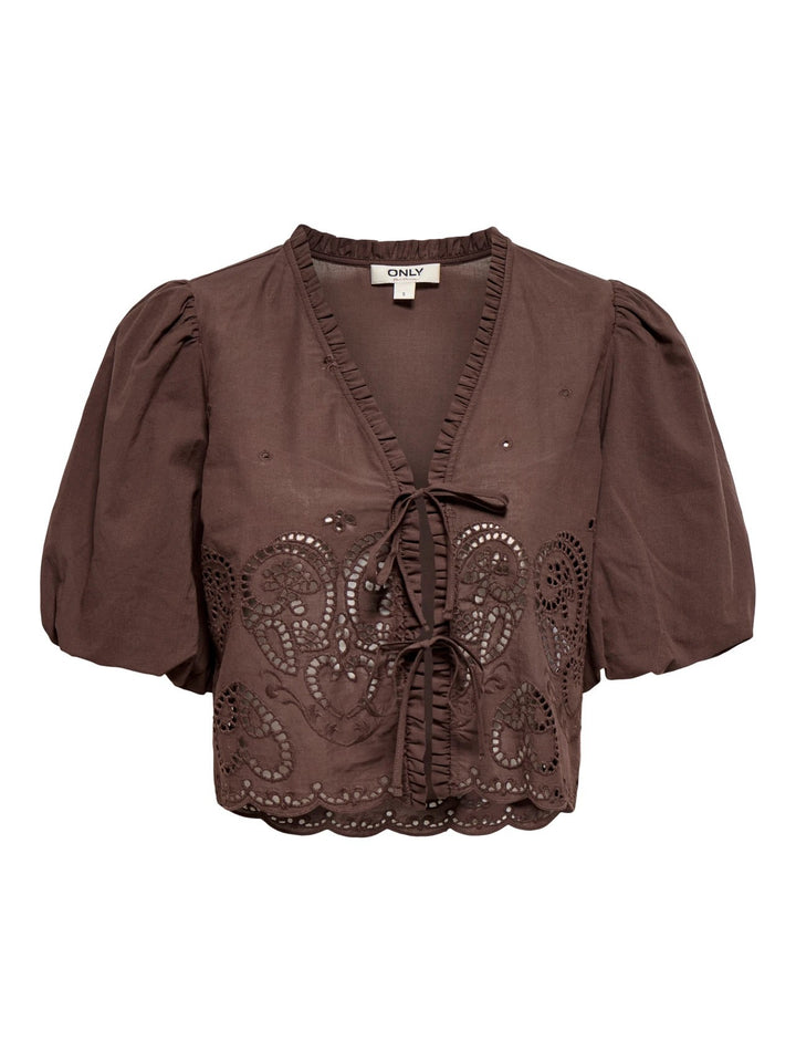 Onlbryson S/s Short Emb Tie Top Wvn - Bruin