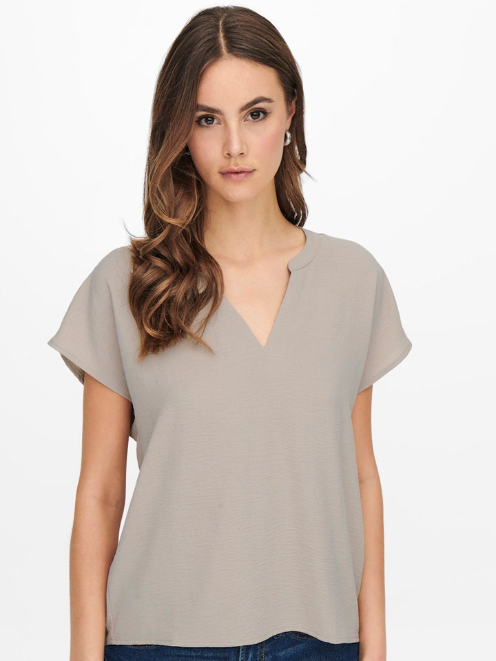 Jdylion Life S/s Top Wvn Noos - Licht Bruin
