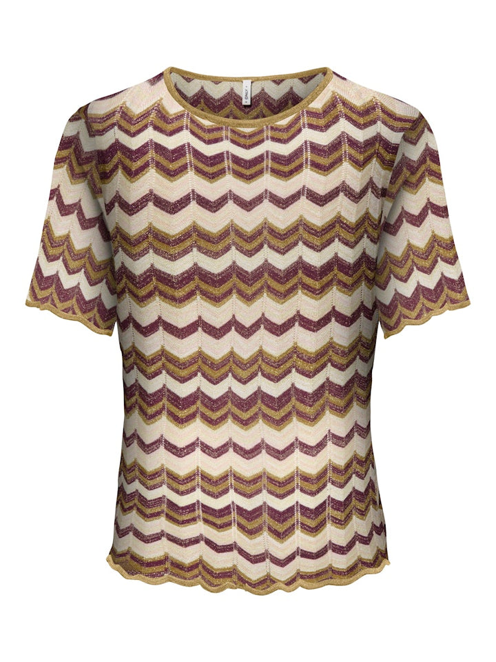 Onlaster Ss Glitter O-neck Tee Knt - Bruin Dessin