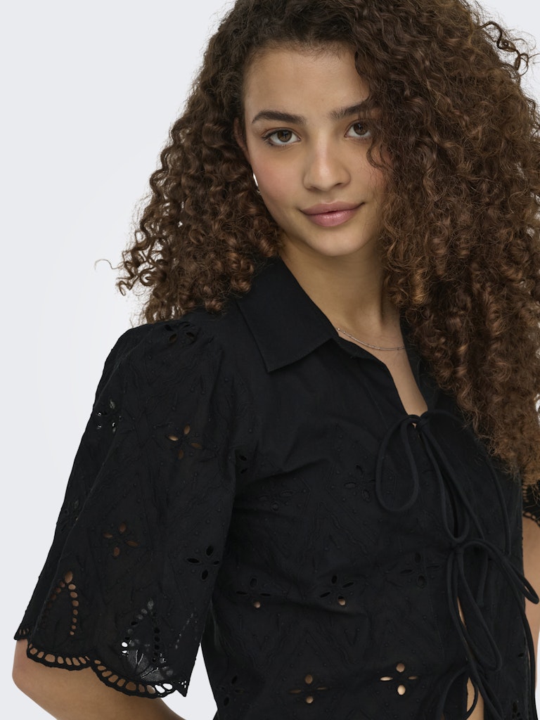 Onlfrani S/s Emb Bow Top Wvn - Zwart