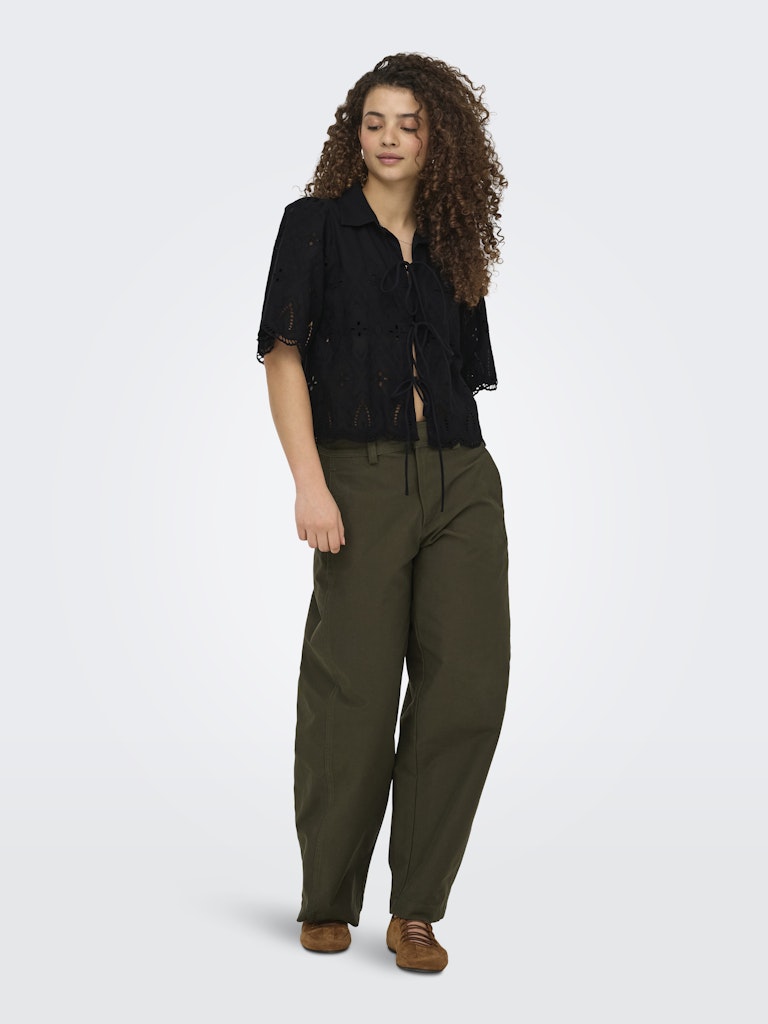 Onlfrani S/s Emb Bow Top Wvn - Zwart