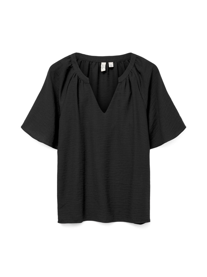 Vmvictoria S/s V-neck Top Wvn Btq G - Zwart