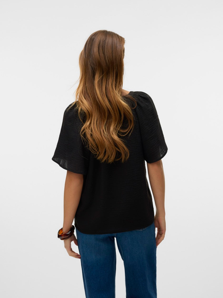 Vmvictoria S/s V-neck Top Wvn Btq G - Zwart