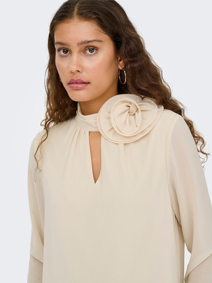 Jdynomi L/s High Neck Rose Top Wvn - Ecru