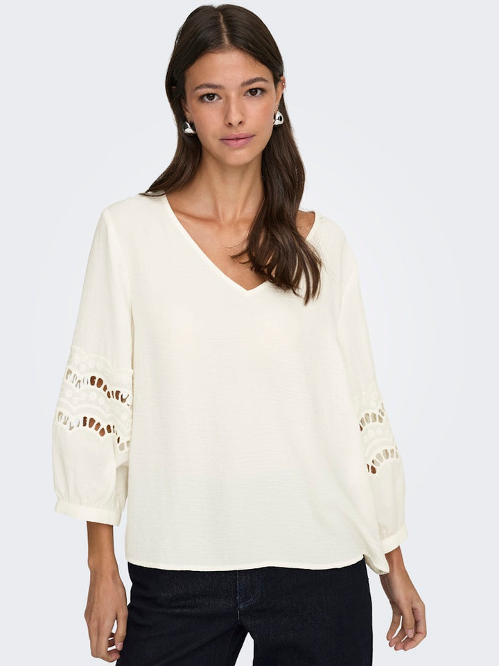 Jdyhannah Life 3/4 Lace Top Wvn - Ecru