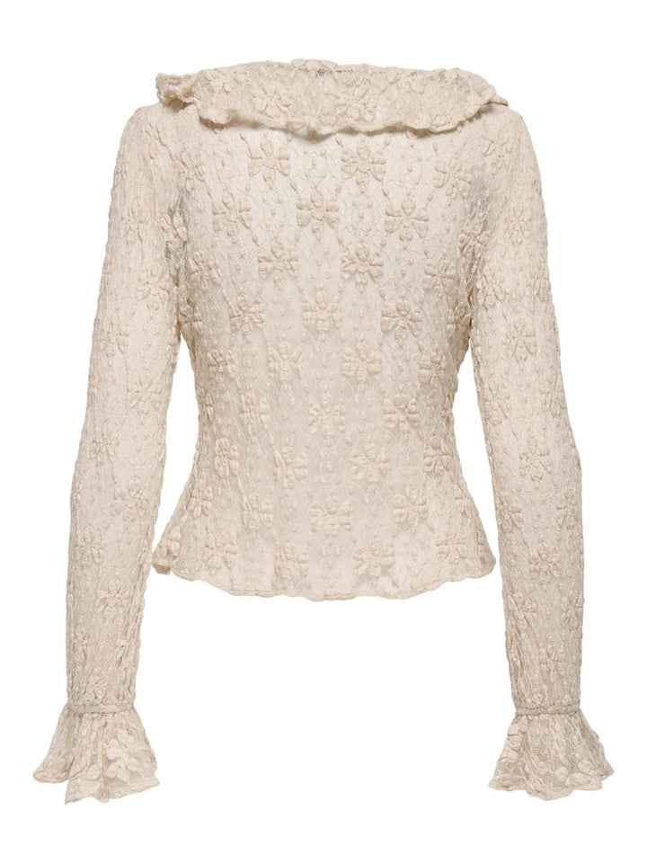 Onlpearlina Ls Ruffle Lace Top Wvn - Ecru