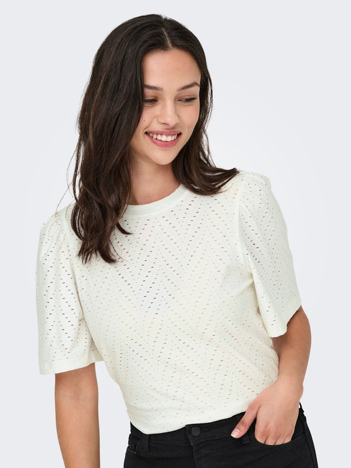 Jdycarla Cathinka S/s Top Jrs Noos - Wit Dessin