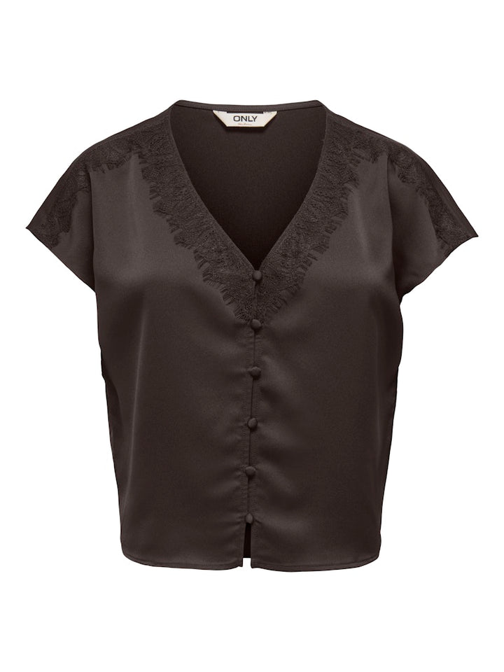 Onlfaraya S/l Button Lace Satin Top Wvn - Bruin Dessin