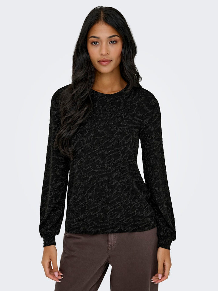 Onlcarol L/s Glitter Bow Top Box Jrs - Zwart