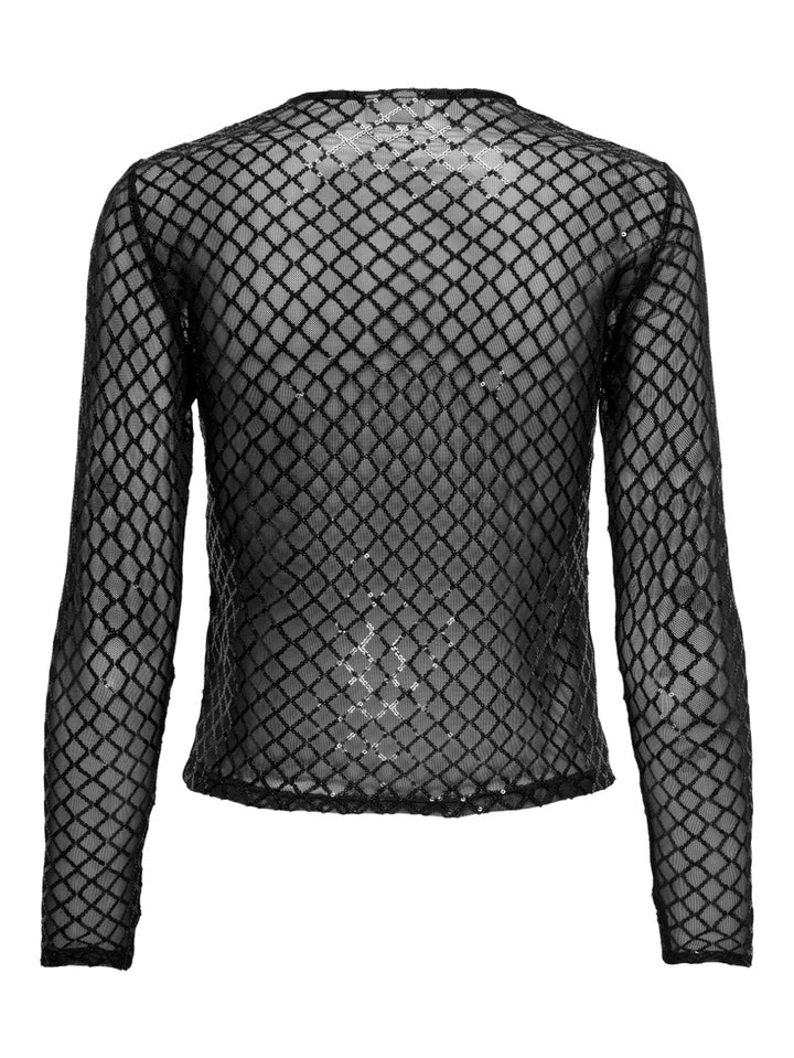 Jdyhubby L/s Mesh Sequins Top Jrs - Zwart