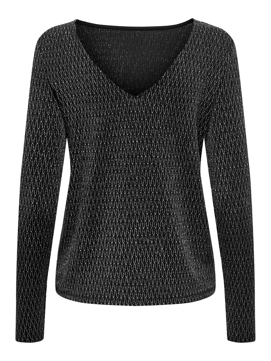 Onlcarol L/s 2-way Glitter Mix Top - Zwart Dessin